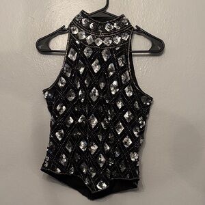 Vintage Papell Boutique Evening Black and Silver Sequin Halter Top (s)